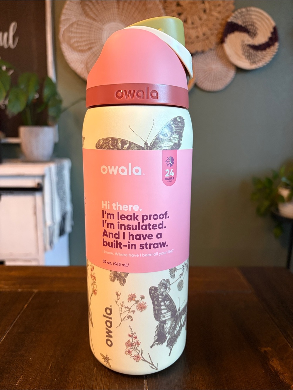 Owala Boho Butterfly FreeSip 32 oz Water Bottle! New!